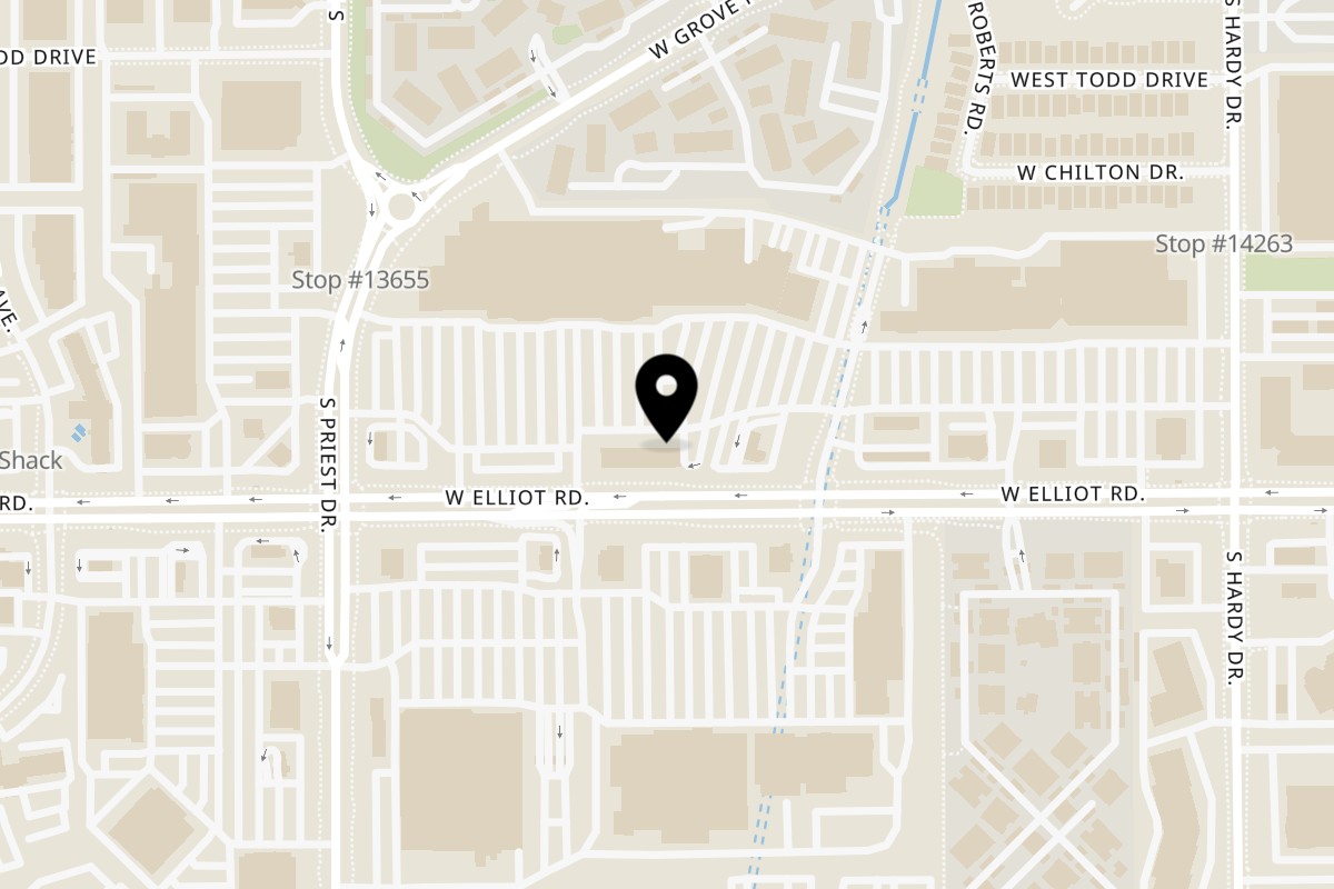 Map showing the location of Santa Madre Taco Shop on 1320 West Elliot Road in Tempe